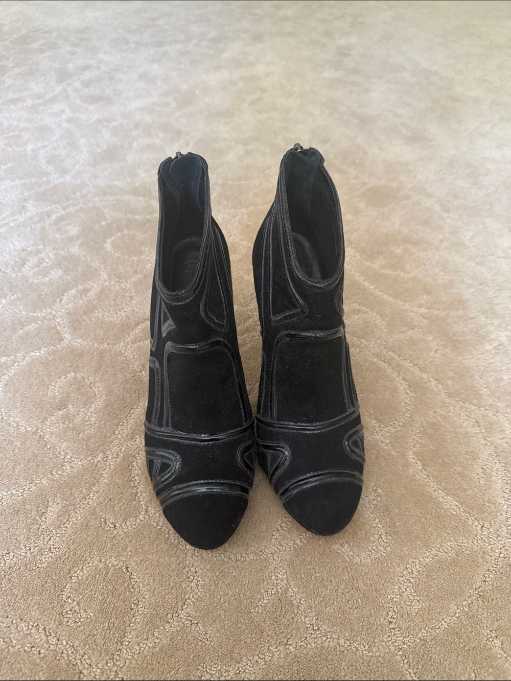 Black Suede Women's Ankle Boots - Elegant Curved Stitch Detail